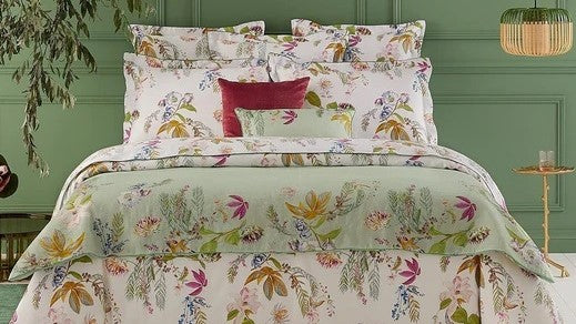 Yves Delorme Spring/Summer 2022: Adventures at Home and Away Floral Bedding Fine Linens in Bedroom