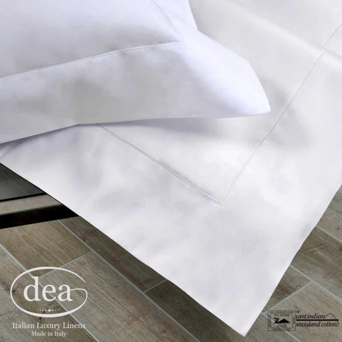 Closeup of White DEA Sateen Solid Bedding Fine Linen