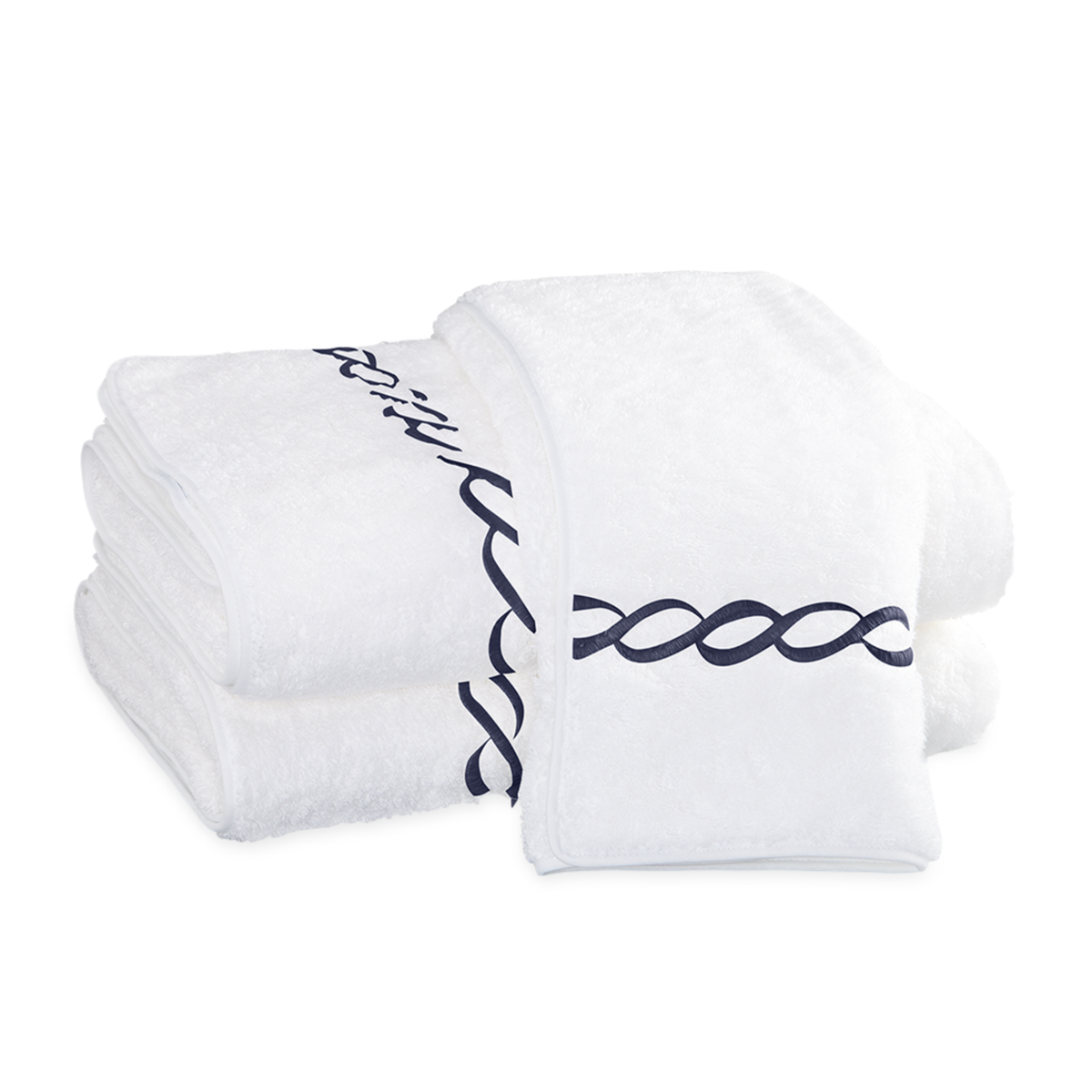 Folded Matouk Classic Chain Bath Towels in Color Navy