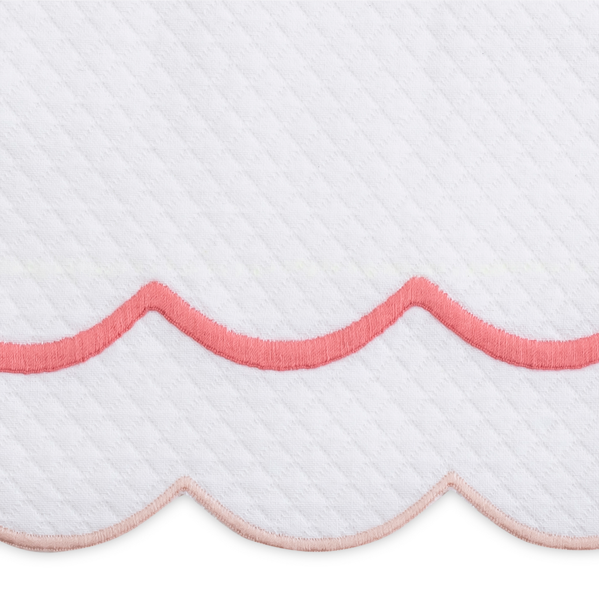 Closeup of Matouk India Pique Bedding Swatch Sample in Blush Color Fine Linen