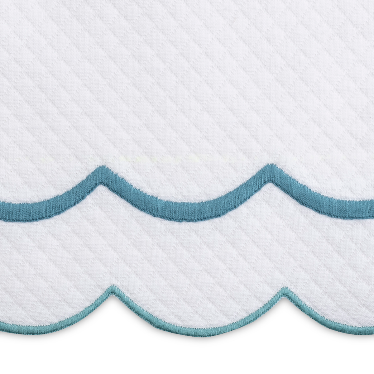 Closeup of Matouk India Pique Bedding Swatch Sample in Cerulean Color Fine Linen