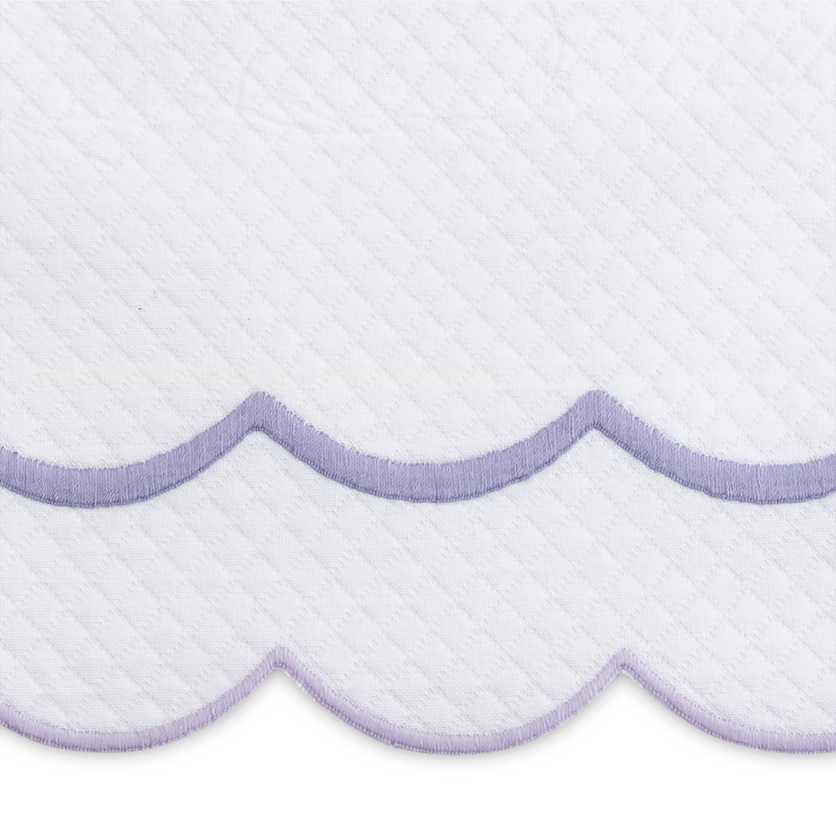 Closeup of Matouk India Pique Bedding Swatch Sample in Lilac Color Fine Linen