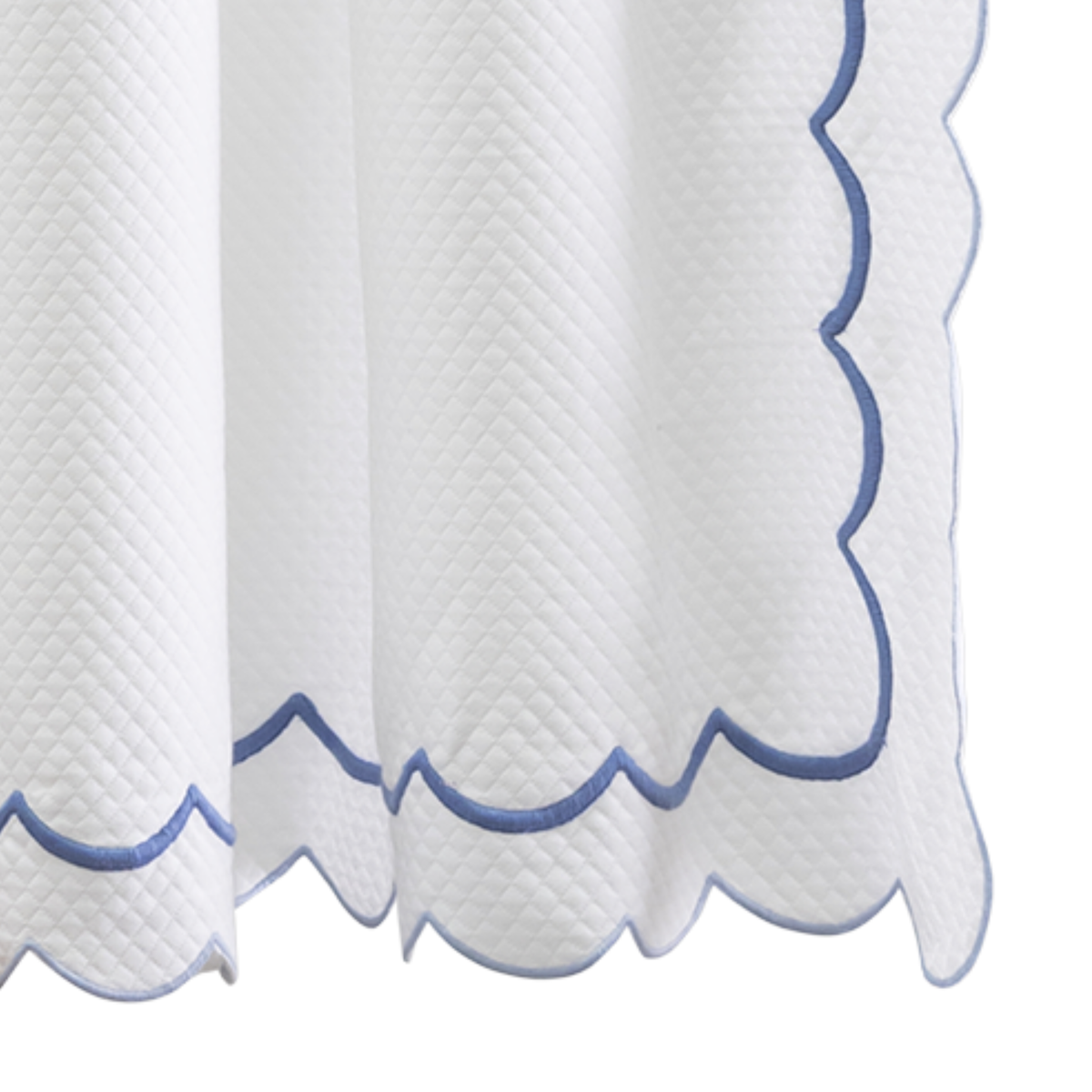 Closeup of Matouk Indie Pique Shower Curtain in Azure Color