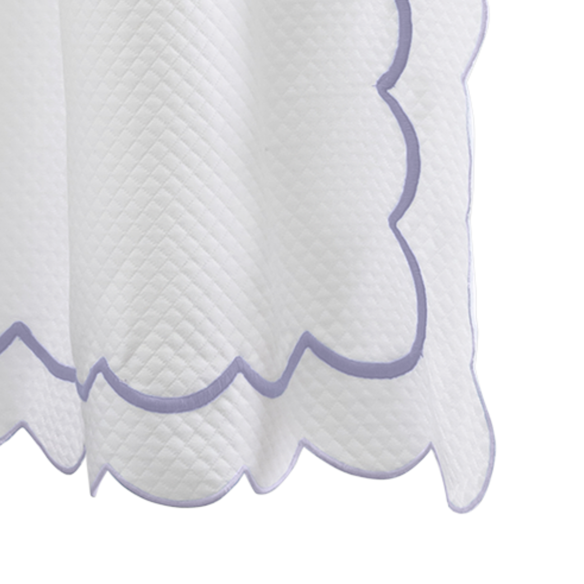 Closeup of Matouk Indie Pique Shower Curtain in Lilac Color