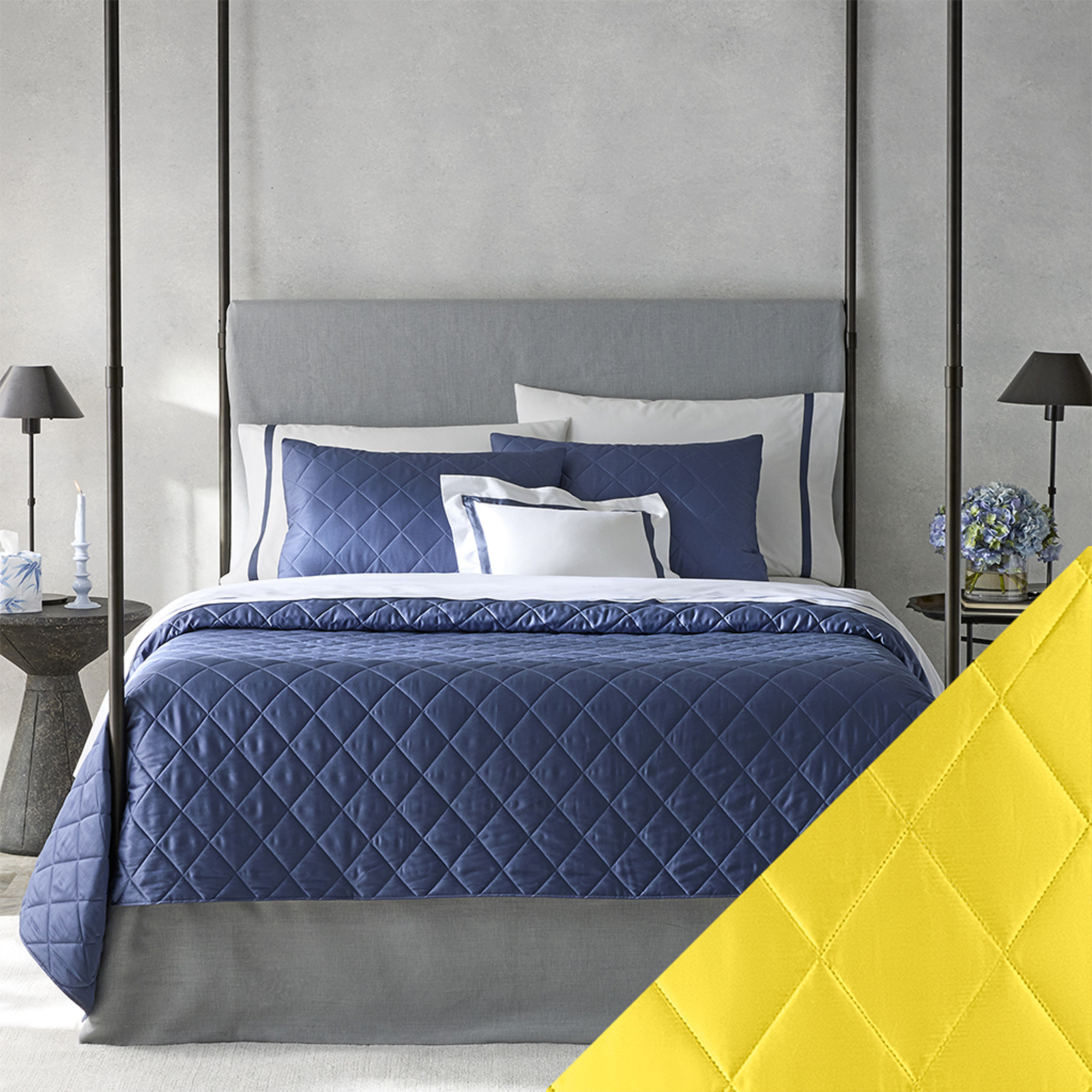 Matouk Nocturne Bedding Main Image with Swatch in Lemon