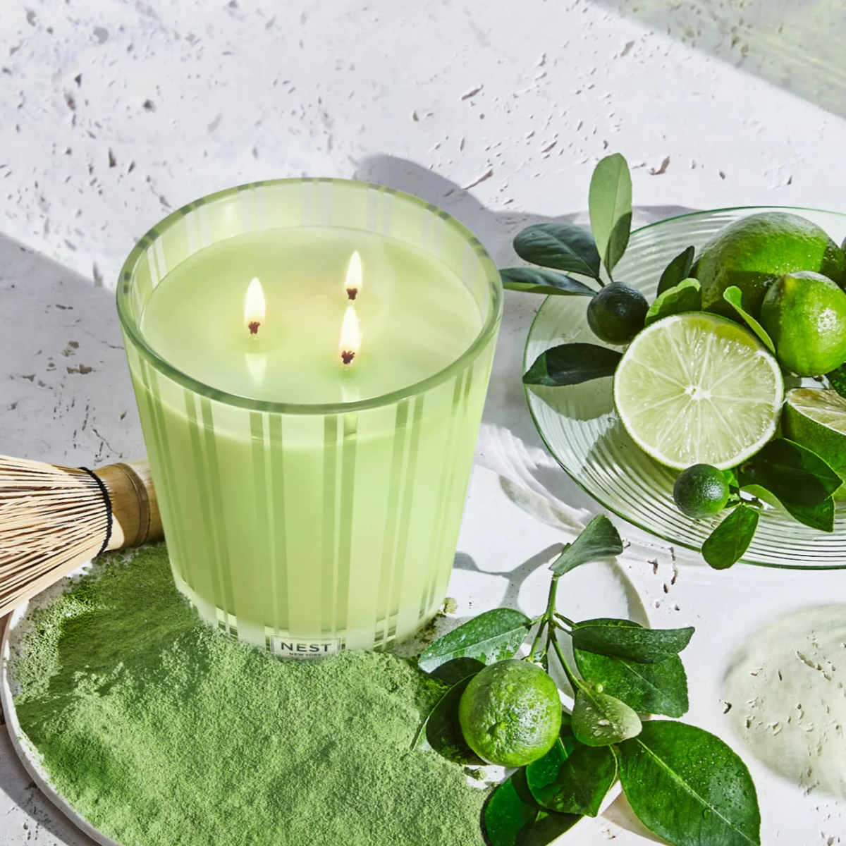 Topview Lifestyle Photo of Nest New York’s Lime Zest &amp; Matcha 3-Wick Candle