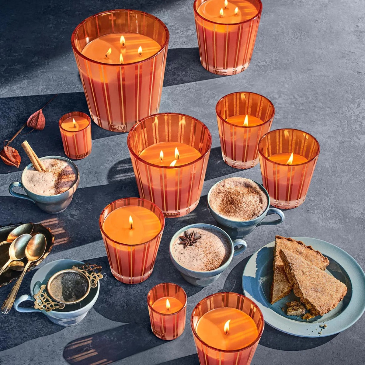 Topview Lifestyle Photo of Nest New York’s Pumpkin Chai Classic Classic Candle Collection