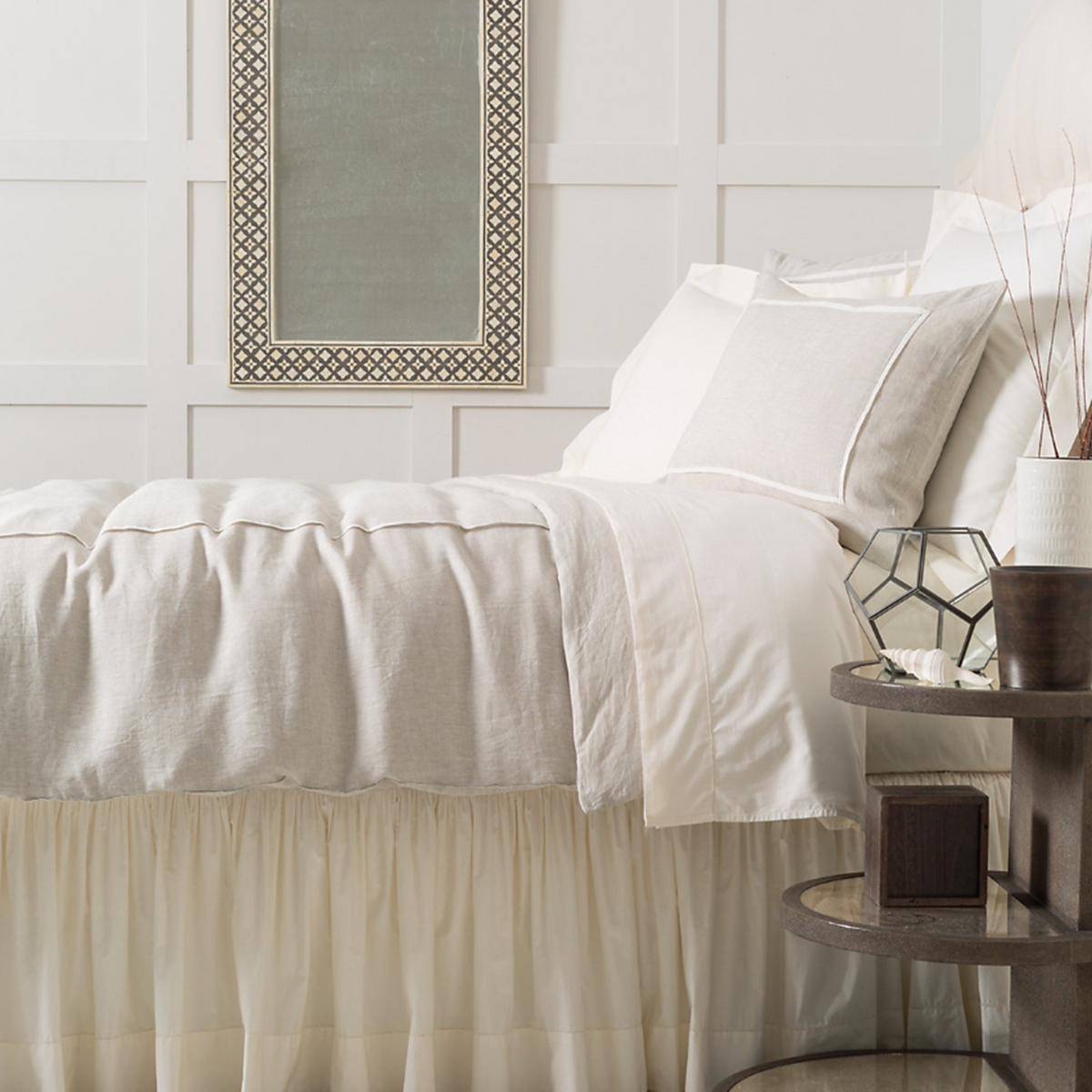 Lifestyle Shot of Pine Cone Hill Keaton Linen Bedding in Color Natural