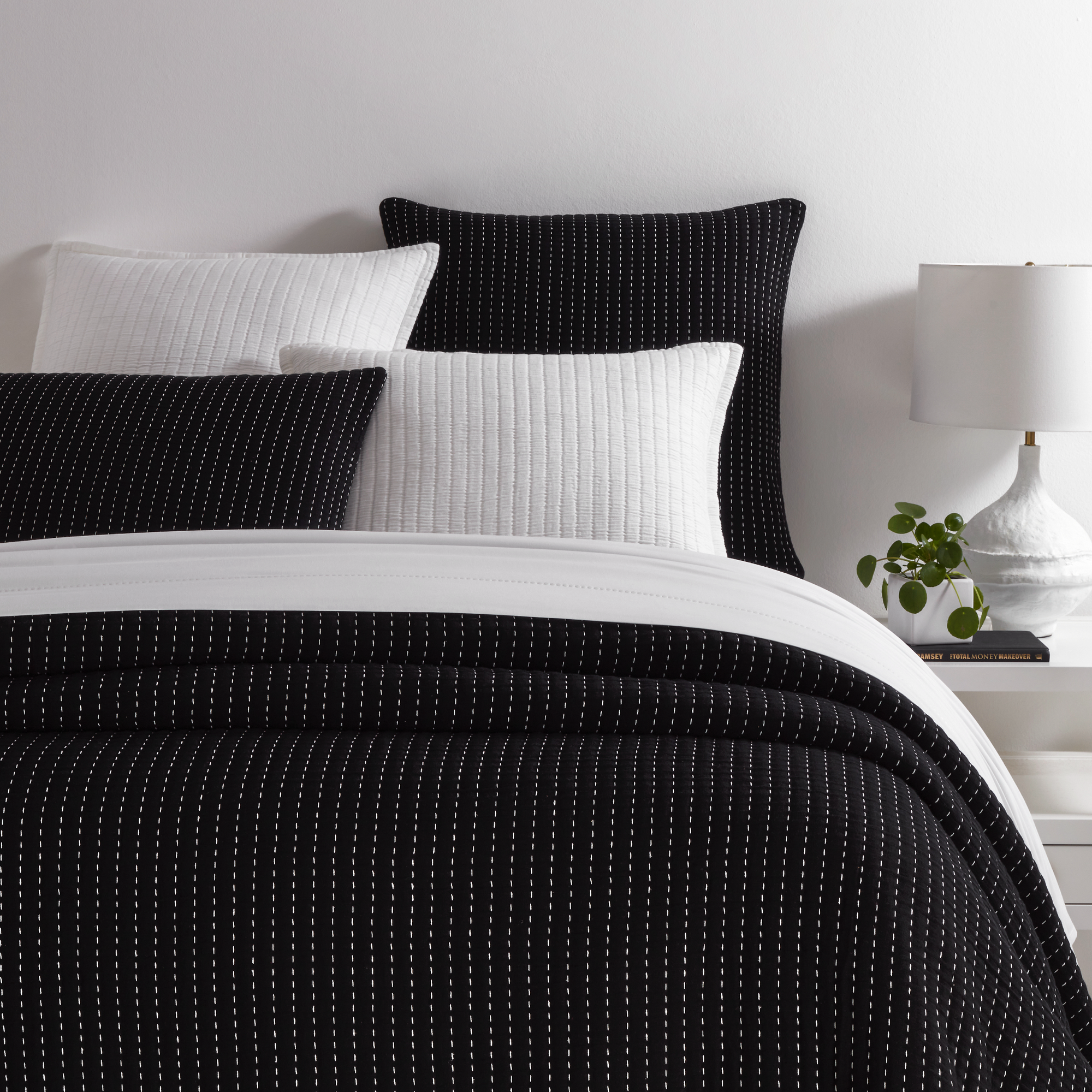 Bed Dressed in Black  Pine Cone Hill Pick Stitch Matelassé Coverlet & Shams