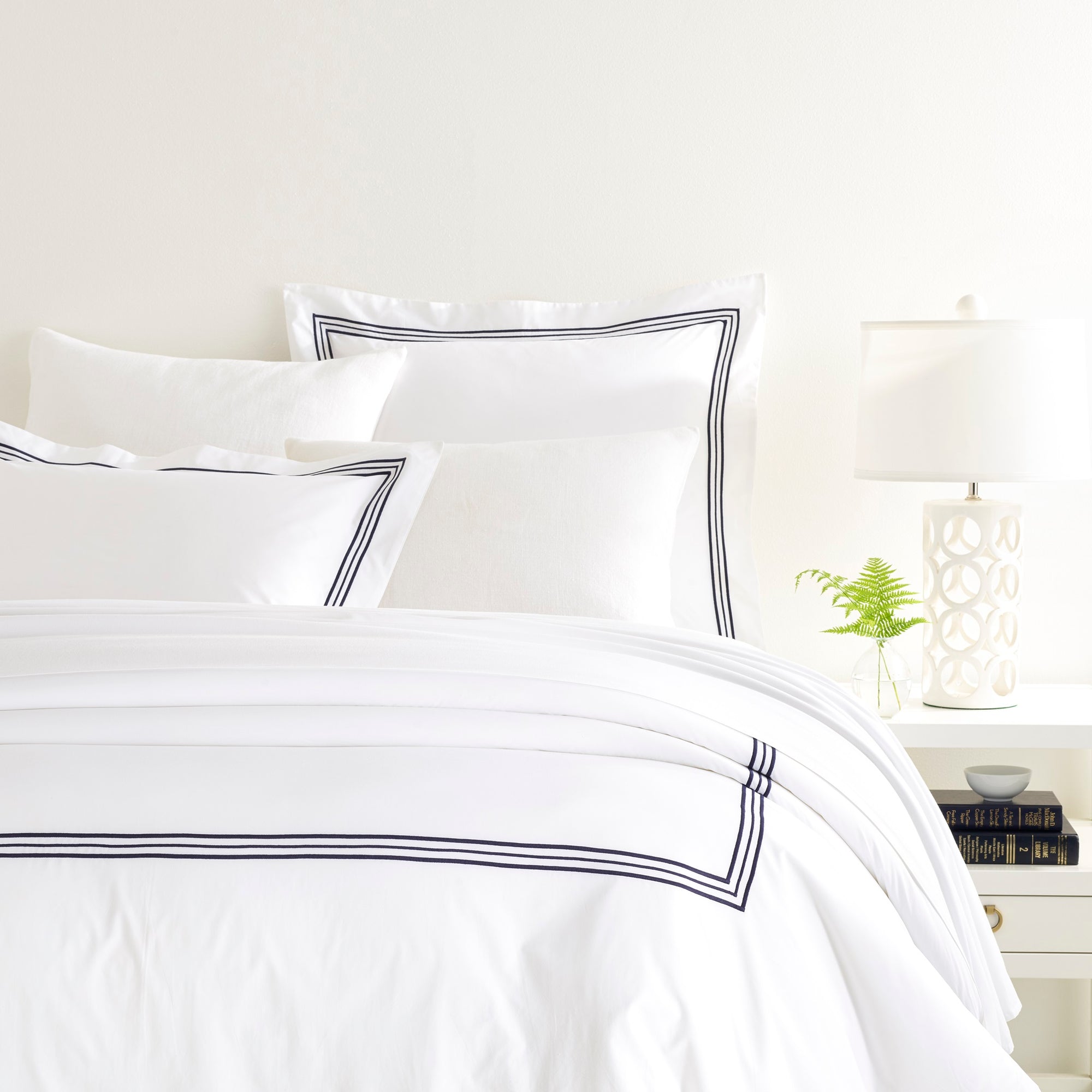 Duvet Cover of Pine Cone Hill Trio in Bed with Shams in Color Indigo