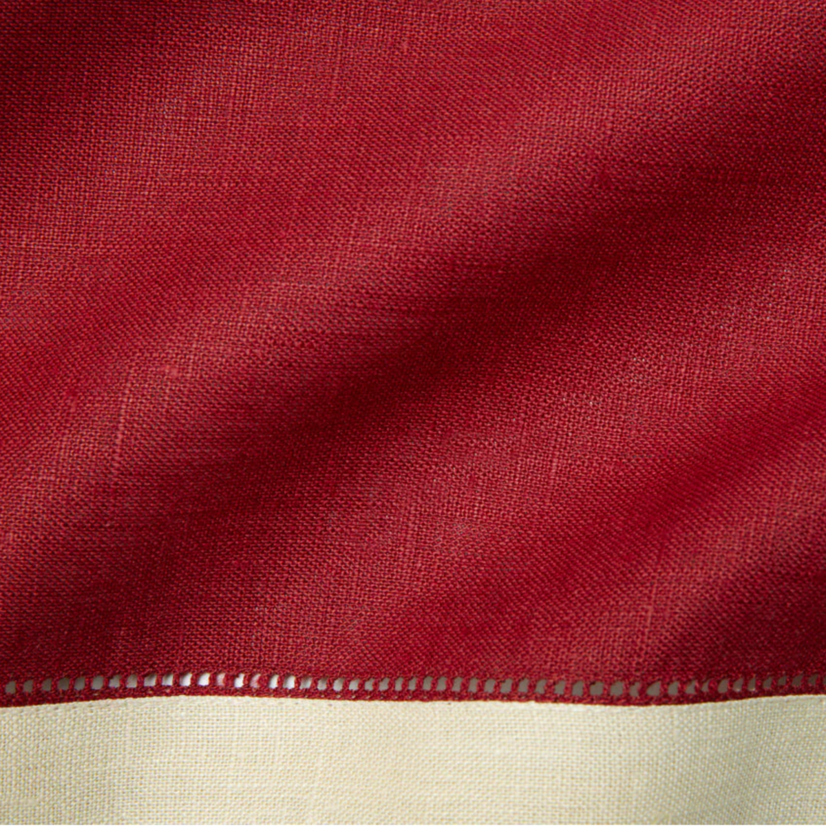 Closeup of Sferra Roma Napkin Fabric in Cinnanar and Stone Color