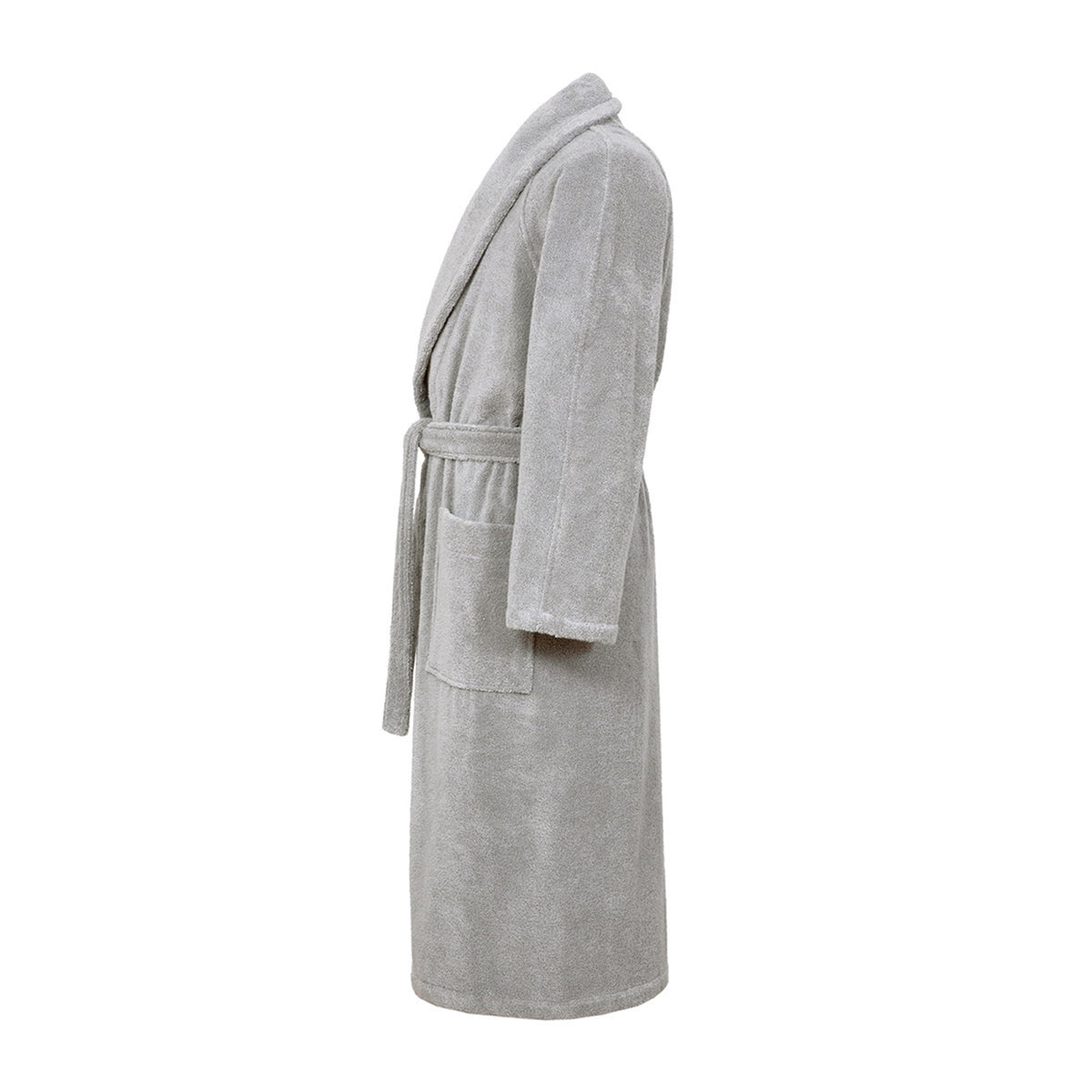 Side View of Yves Delorme Etoile Bath Robe in Color Platine