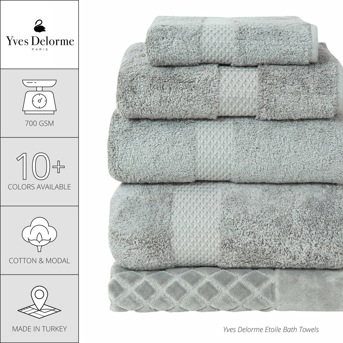 Infographic Detail of Yves Delorme Etoile Bath Towels and Mats
