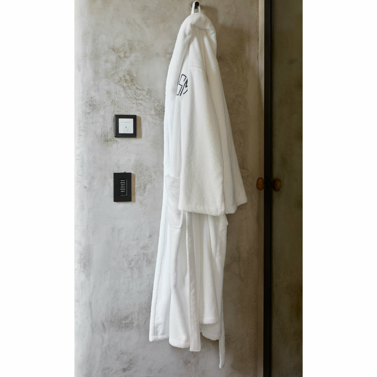 Matouk Milagro Bath Robe Lifestyle Hanging White