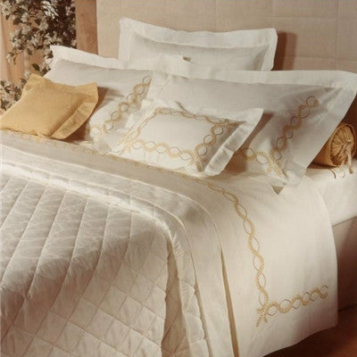 Dea Diana Embroidered Bedding Lifestyle Ivory/Light Blue Fine Linens