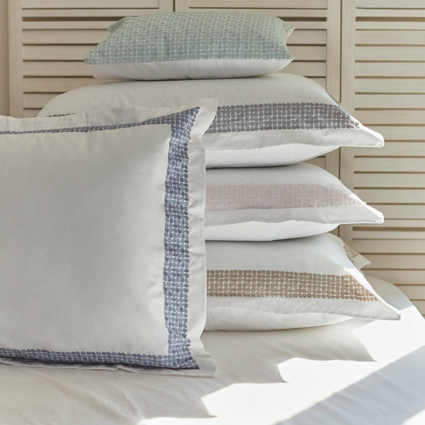 BOVI Lagos Bedding Collection White/Blue Fine Linen & Bath