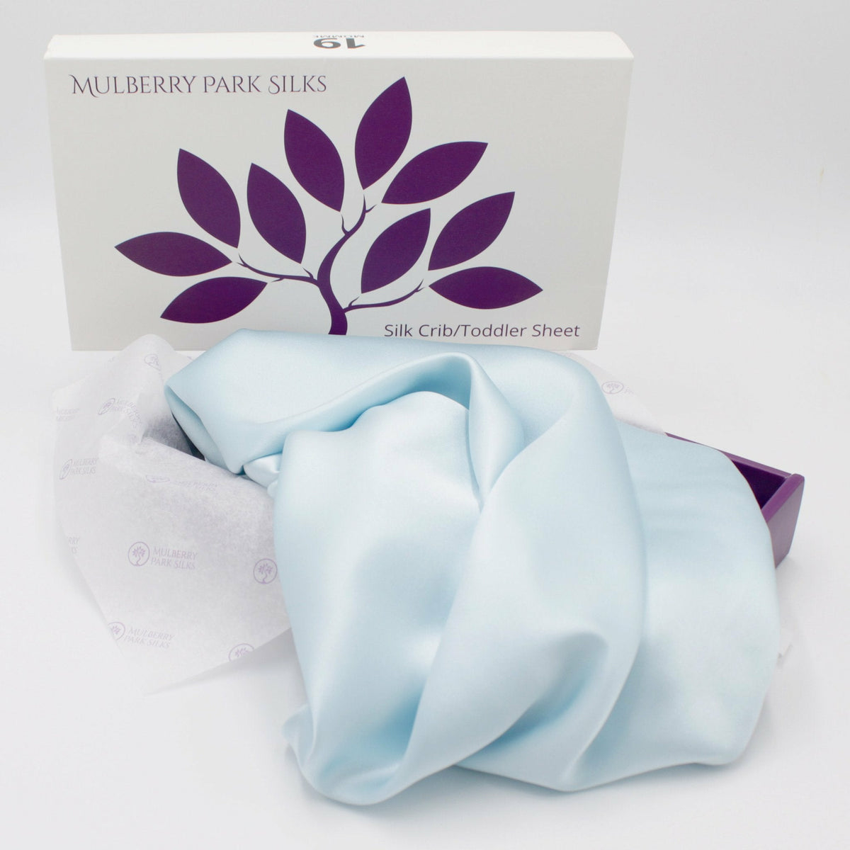Mulberry Park 19 Momme Silk Crib Sheet Main Bedtime Blue Fine Linens