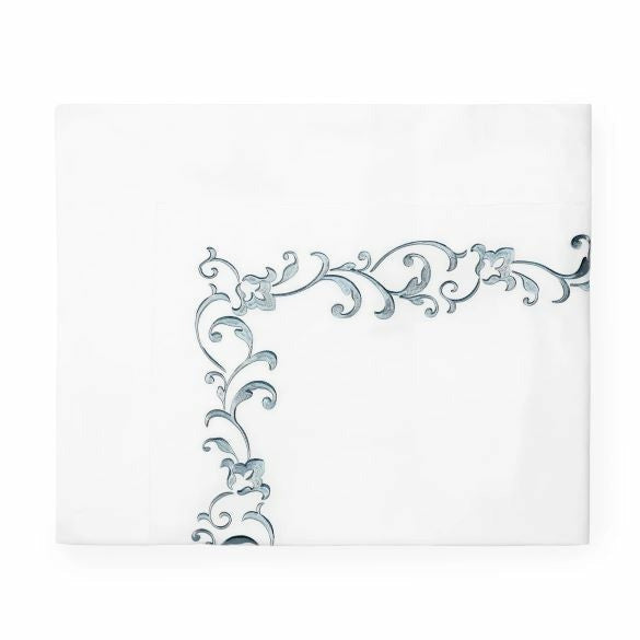 Sferra Griante Bedding Flat Sheet White/Storm Fine Linens