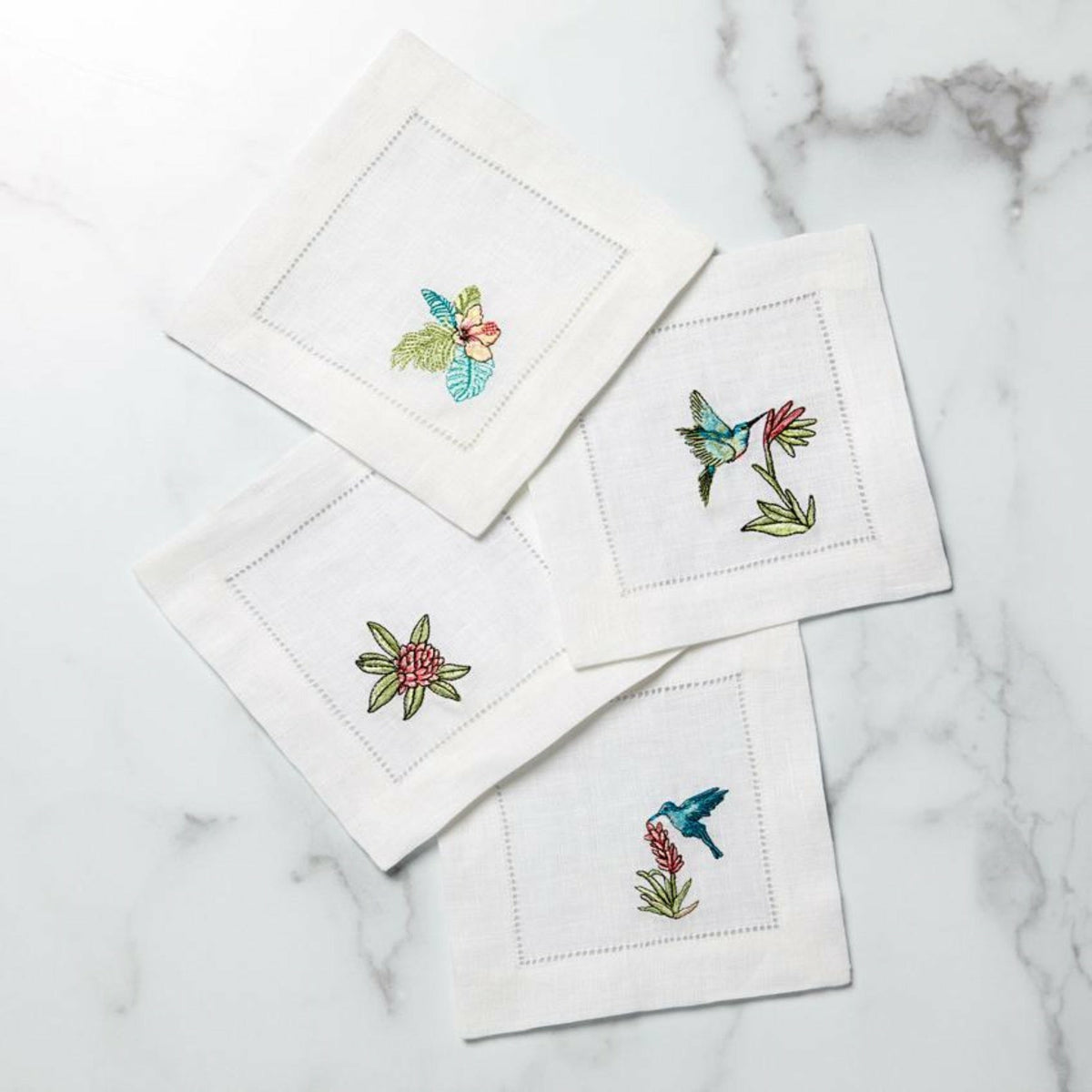 Sferra Tropicale Embroidered Cocktail Napkins Compilation Fine Linens