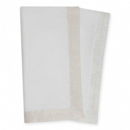 Sferra Filetto Table Linens - White/Silver