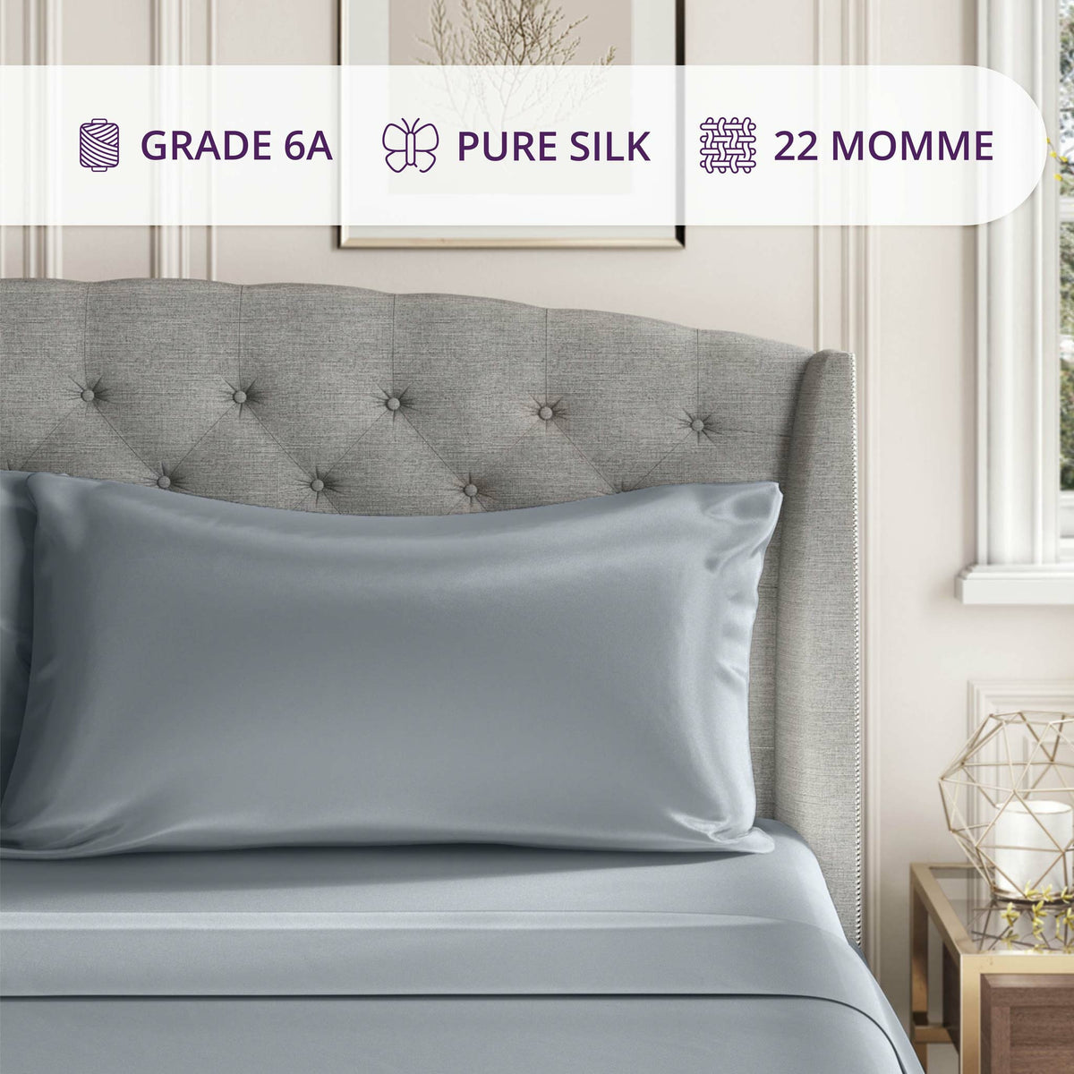 22 Momme Pure Silk Pillowcase Features Fine Linens