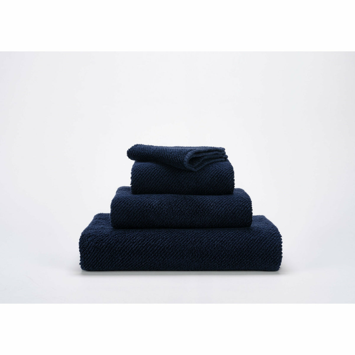 Abyss Twill Bath Towels Stack Navy Fine Linens