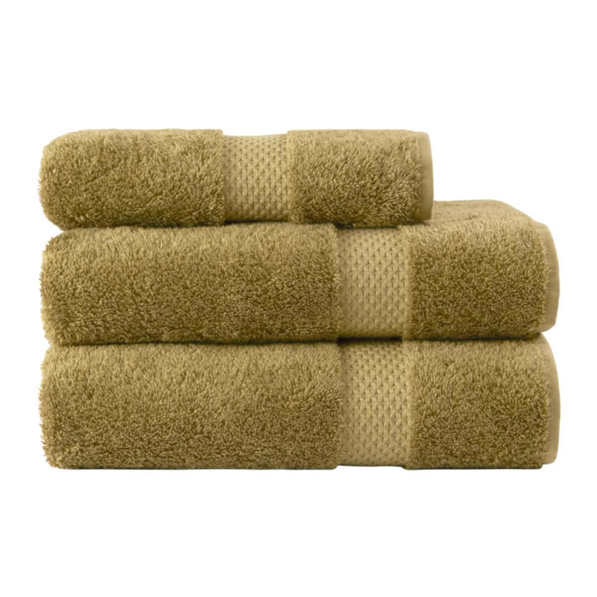 Stack of Folded Yves Delorme Etoile Bath Towels in Bronze Color