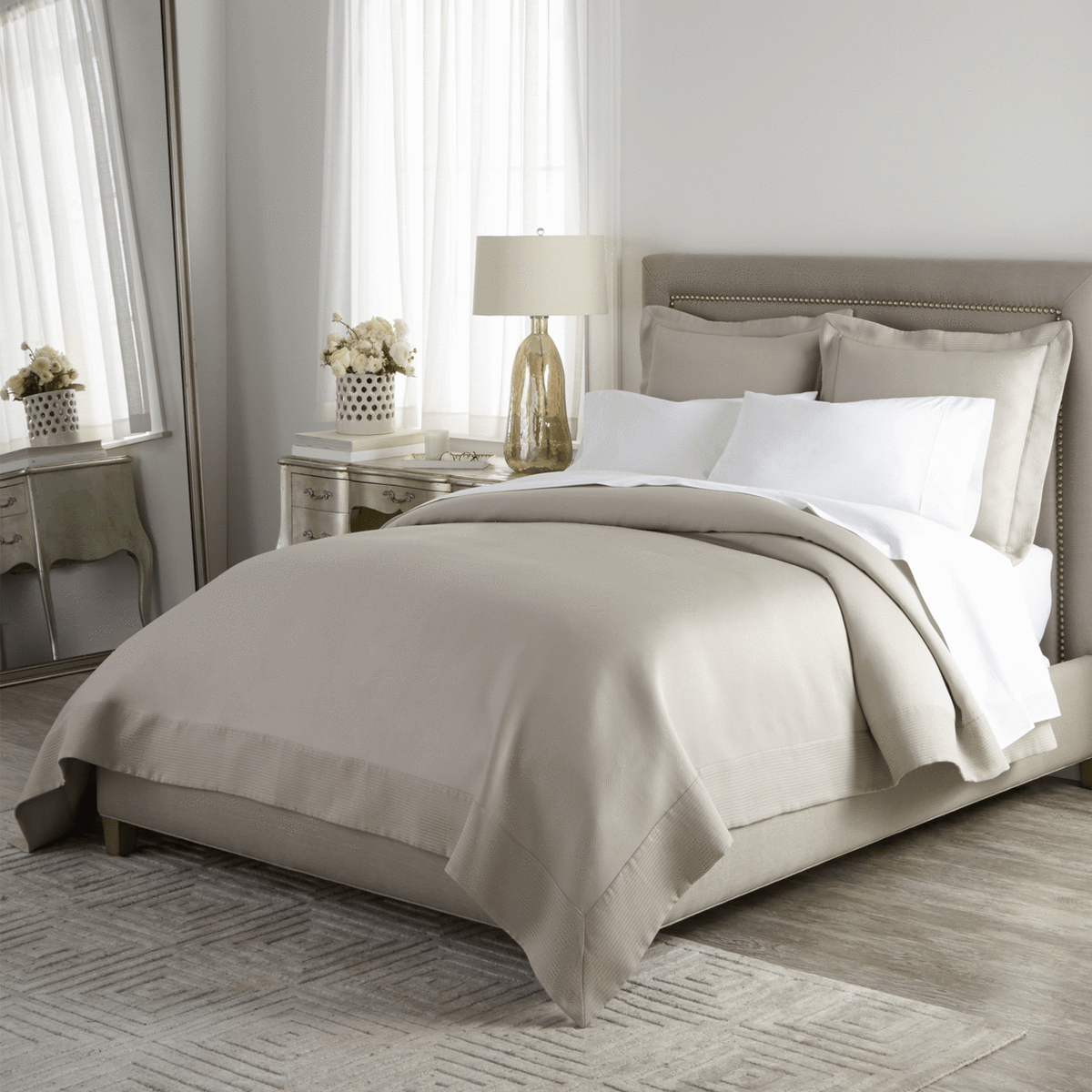 Peacock Alley Angelina Matelasse Bedding Full Bed Lifestyle Platinum Fine Linens
