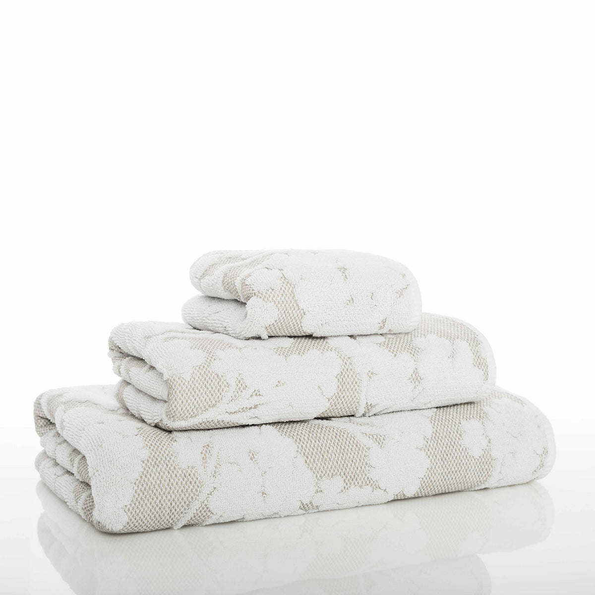 Graccioza Eden Bath Towels and Rugs Stack Slanted White Fine Linens