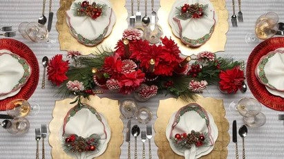 Designer Spotlight: The Kim Seybert Holiday Collection Fine Linens Formal Christmas Table Setting