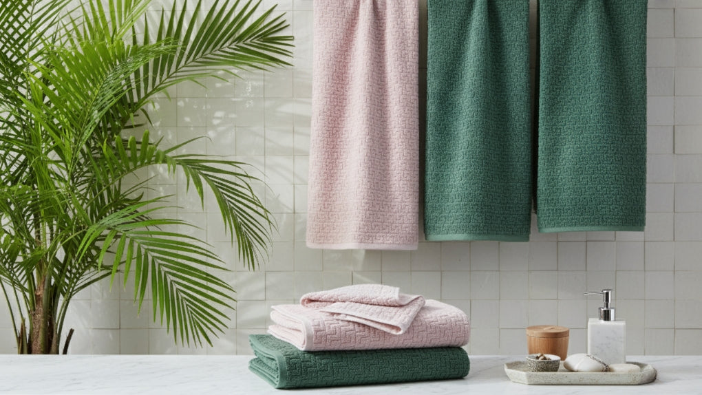 Matouk Schumacher Athena Bath Towels in Jade & Blush