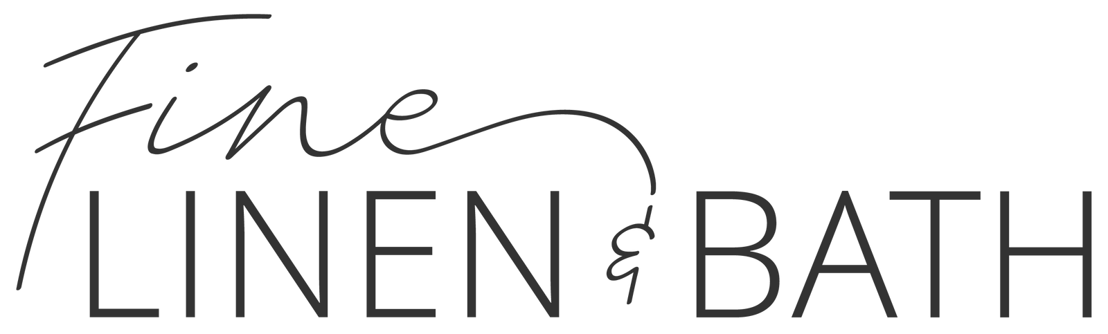 Logo with the words Fine Linen & Bath in a mix of cursive and bold sans-serif fonts on a light background.