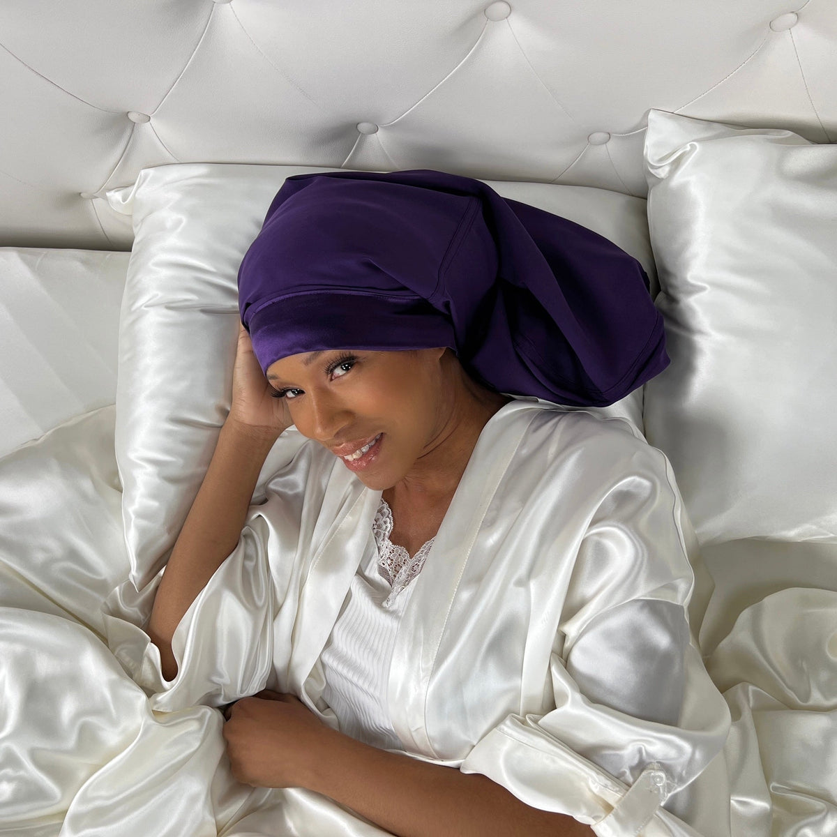 Mulberry Park Silks Long Hair Reversible Bonnet - Plum