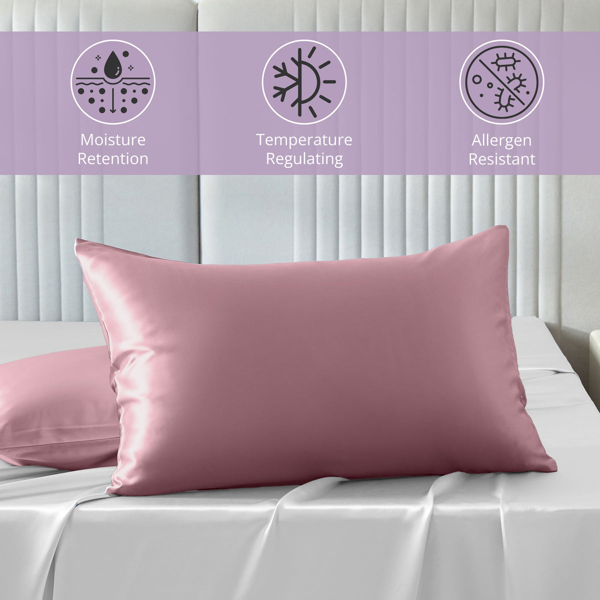 Hypoallergenic, Moisture-retaining, Cooling 22 Momme 100% Mulberry Silk Pillowcase in Vintage Rose