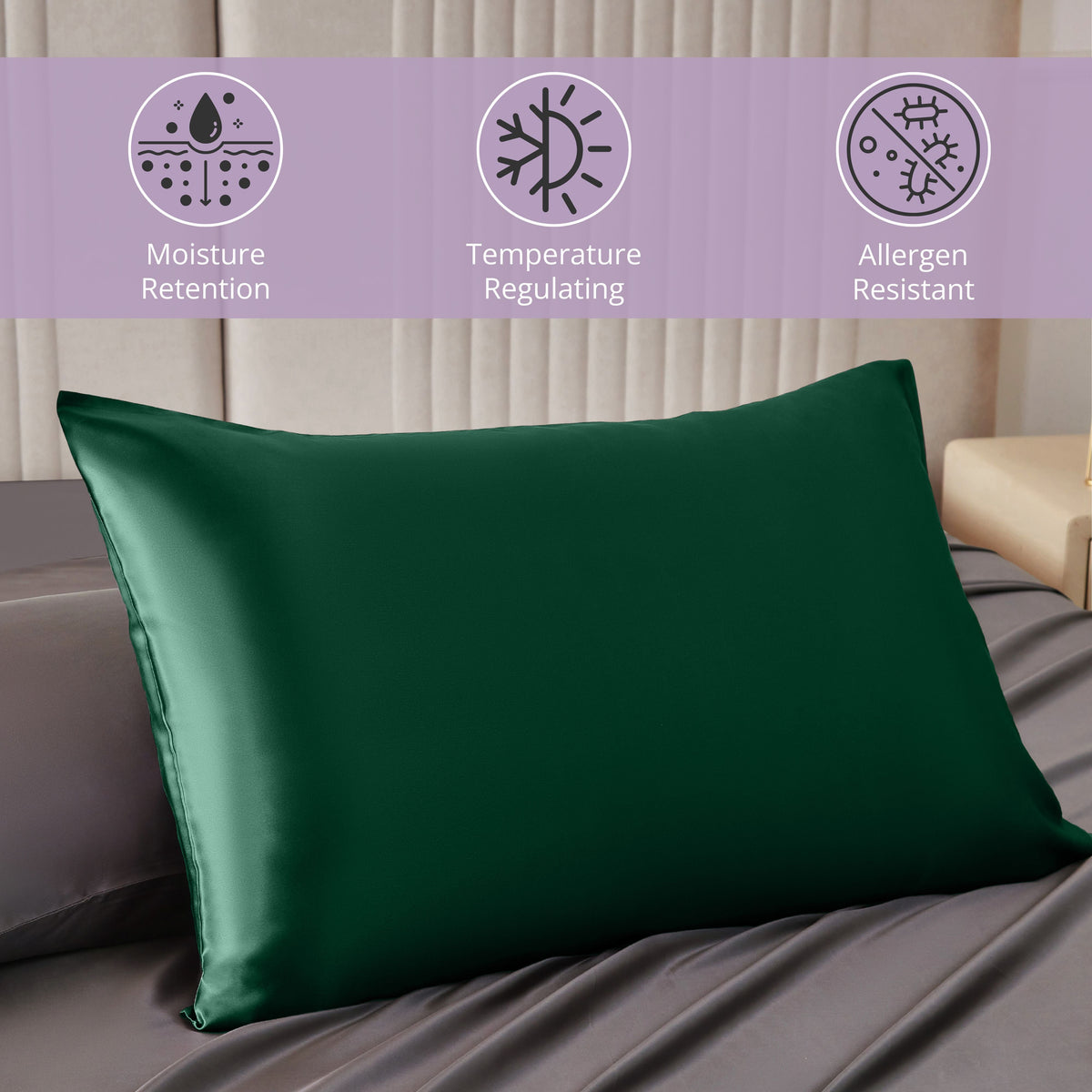 Hypoallergenic, Moisture-retaining, Cooling 22 Momme 100% Mulberry Silk Pillowcase in Eden Green