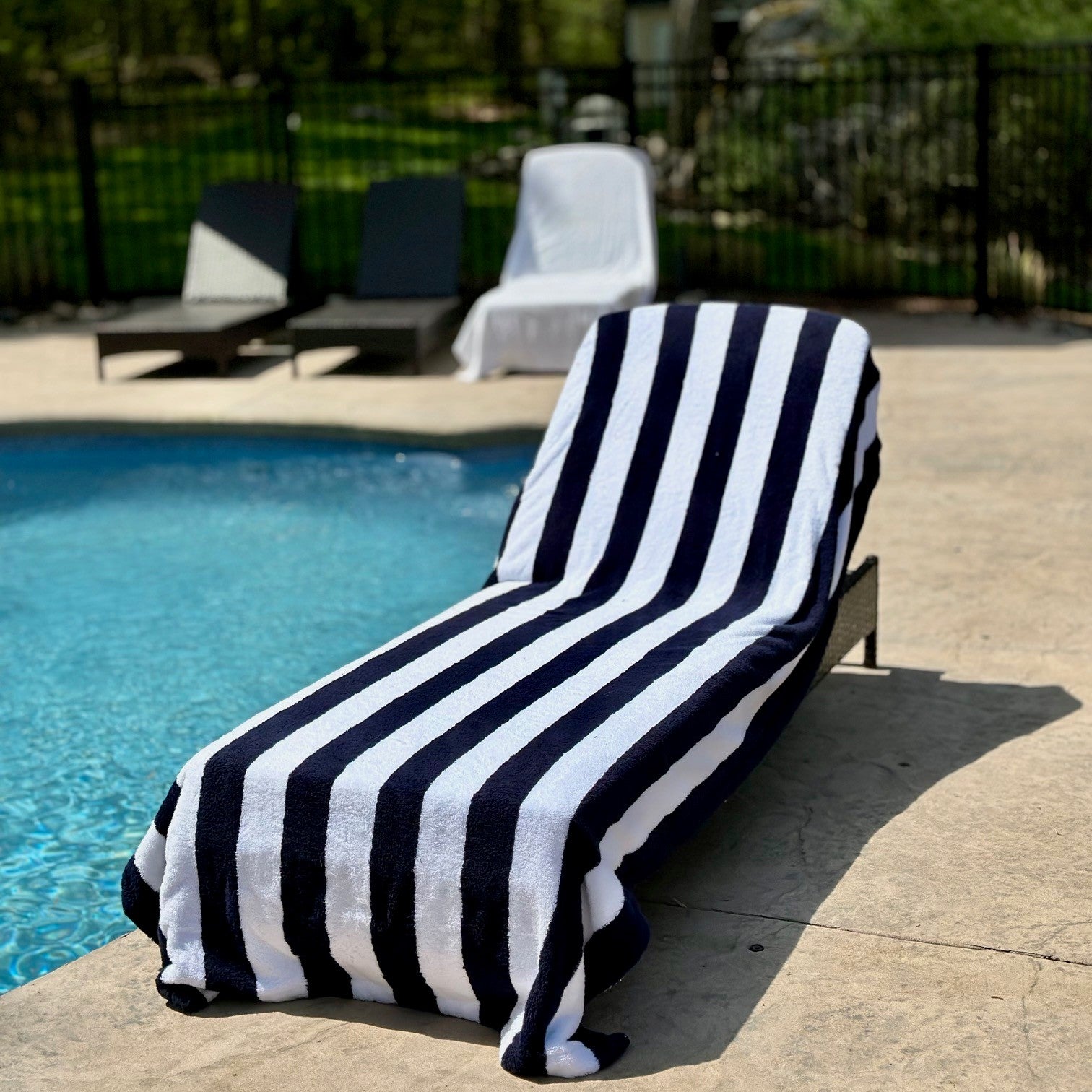 ARLU Home Luxury Terry Lounge Chair Towel Cover - White/Navy