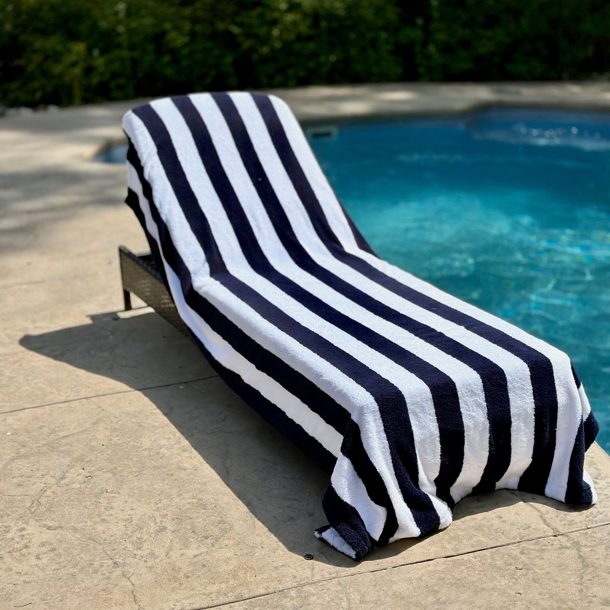 ARLU Home Luxury Terry Lounge Chair Towel Cover - White/Navy