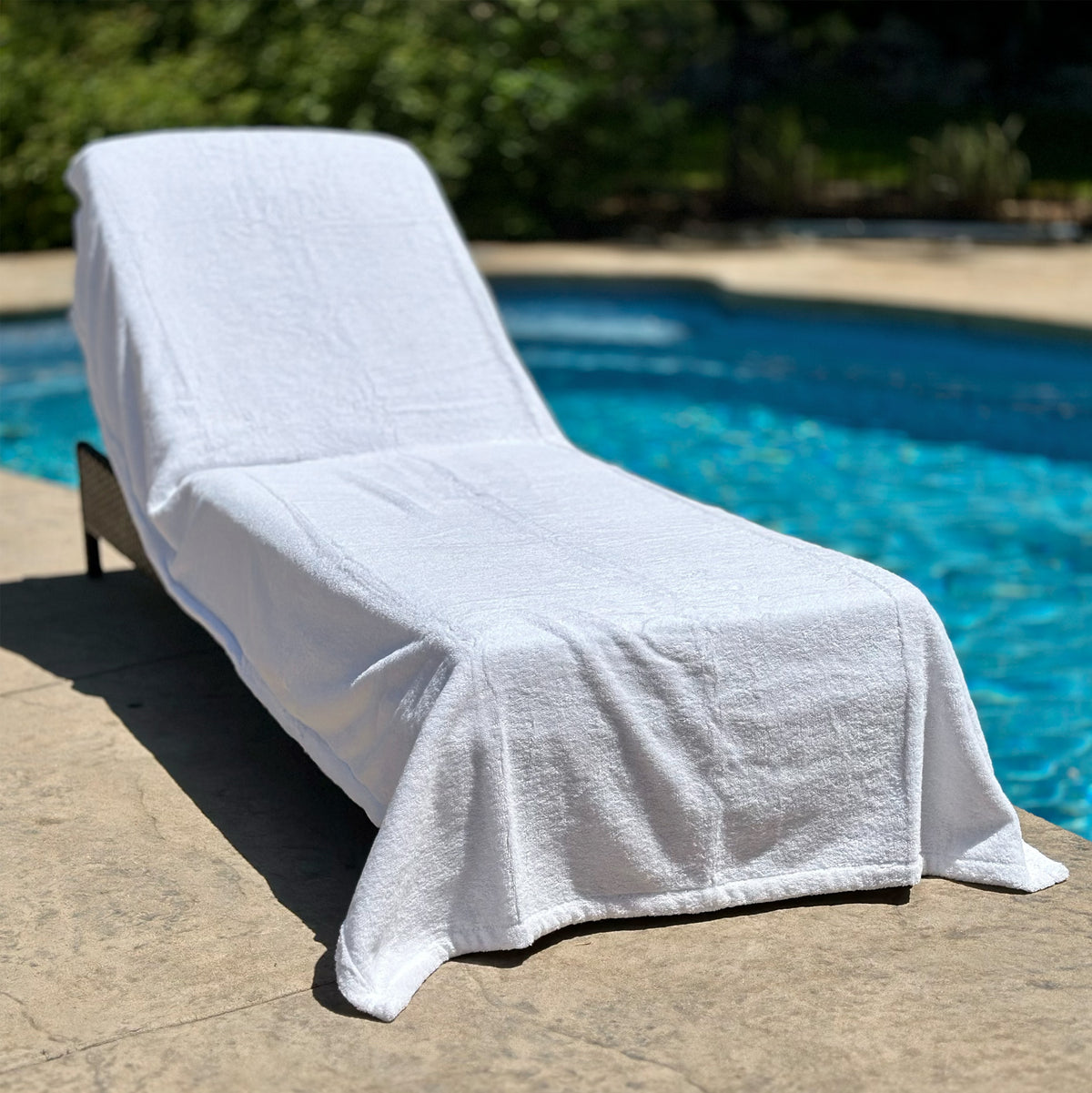 ARLU Home White Lounge Chair Cover by the pool, side view
