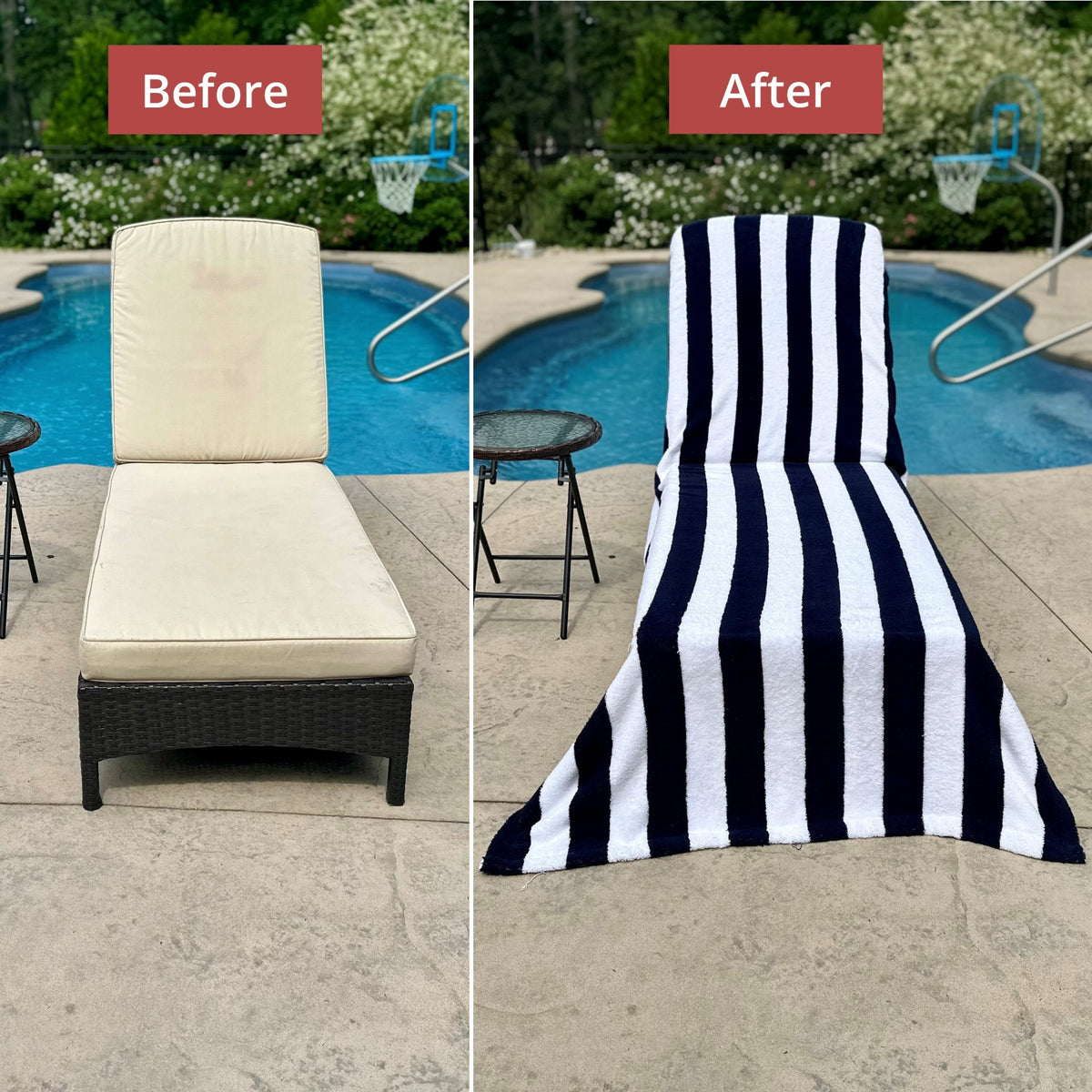 ARLU Lounge Chair Cover Navy Stripe - Before and After