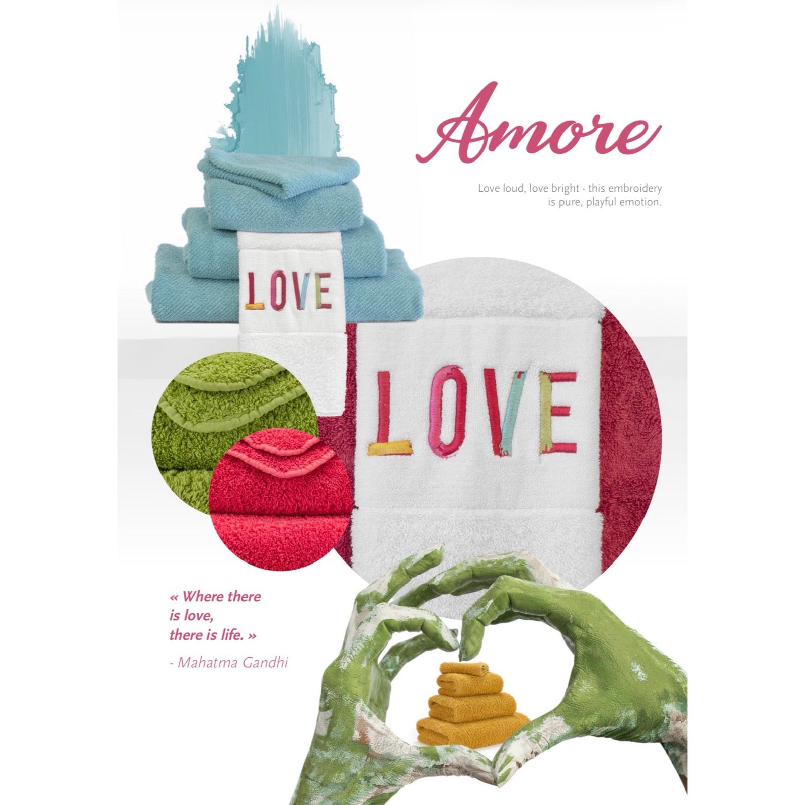 Abyss Amore Embroidered Bath Towels in Viva Magenta (579) color