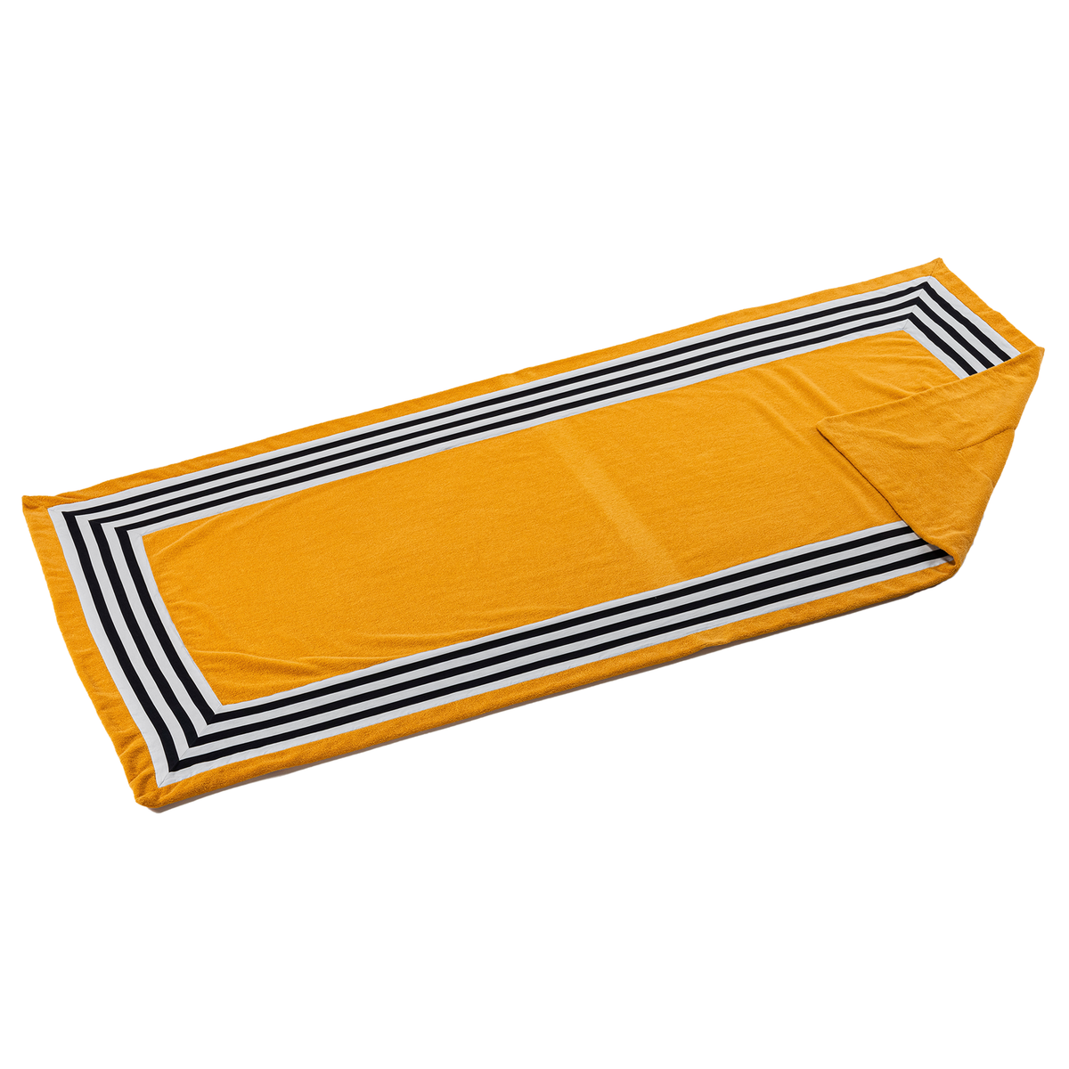 Slant Image of Abyss Cannes Beach Towels in Color Curcuma (870)
