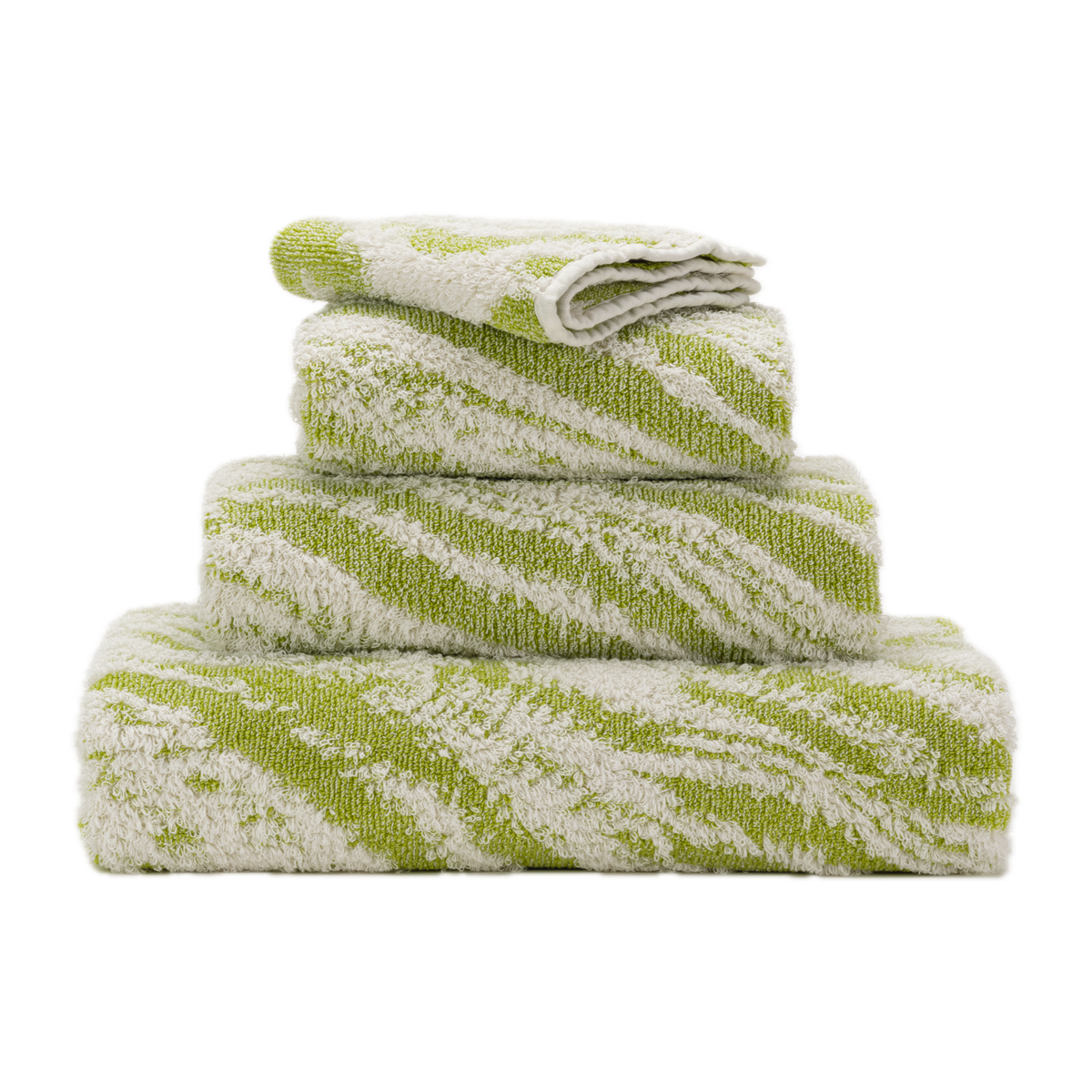 Stack of Abyss Fogo Bath Towels in Apple Green Color