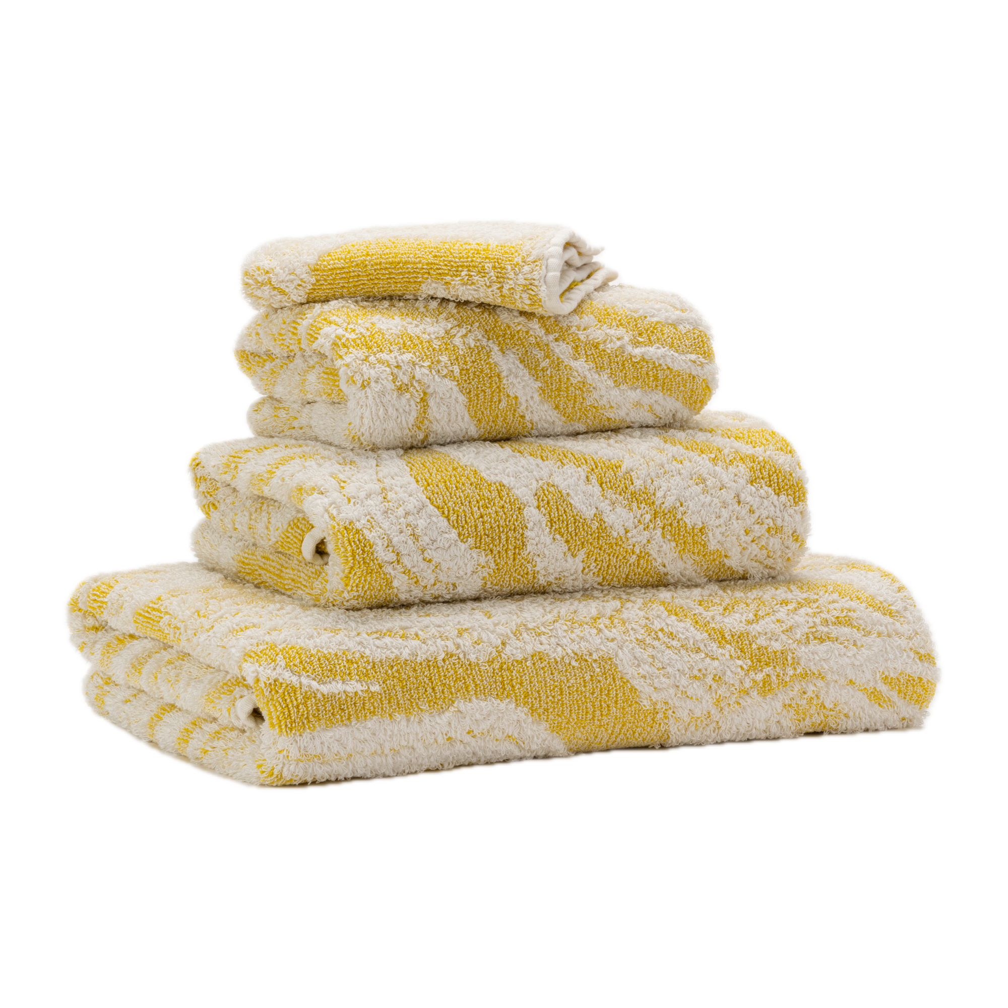 Tilted Stack of Abyss Fogo Bath Towels in Yuzu Color