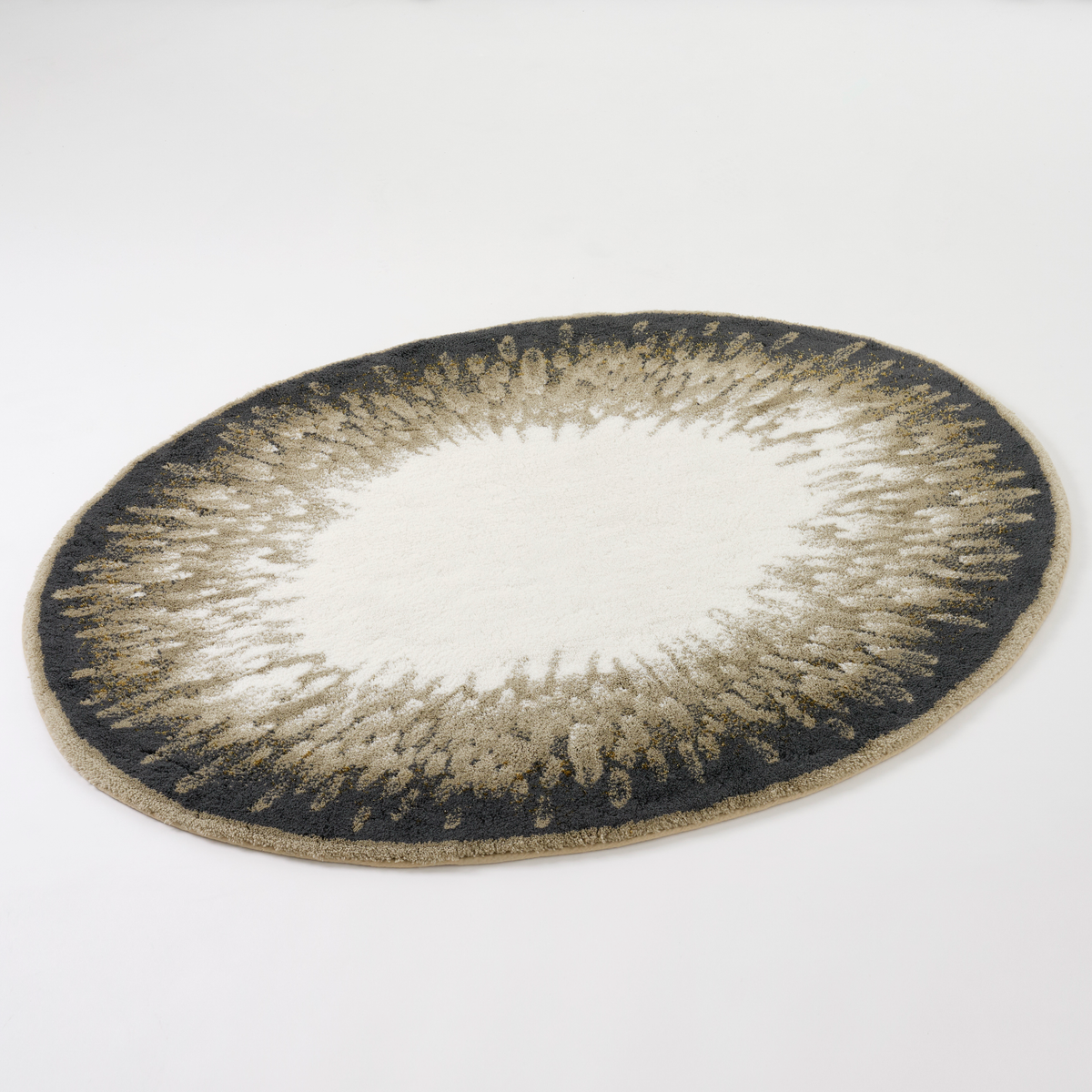 Angled view of Taupe colored Abyss Habidecor Atom Bath Rug