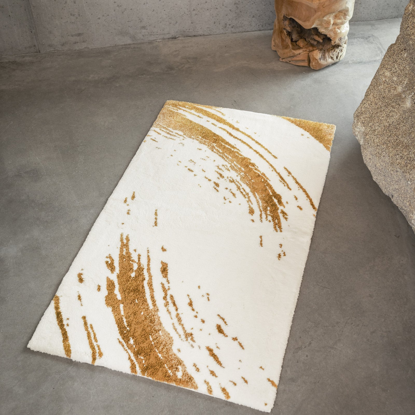 Lifestyle Shot of Abyss Habidecor Fortuny Bath Rug in Color Gold (800)