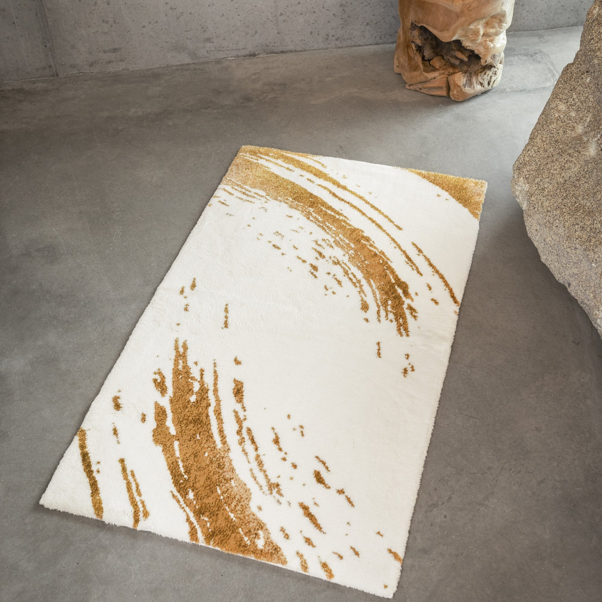 Lifestyle Shot of Abyss Habidecor Fortuny Bath Rug in Color Gold (800)
