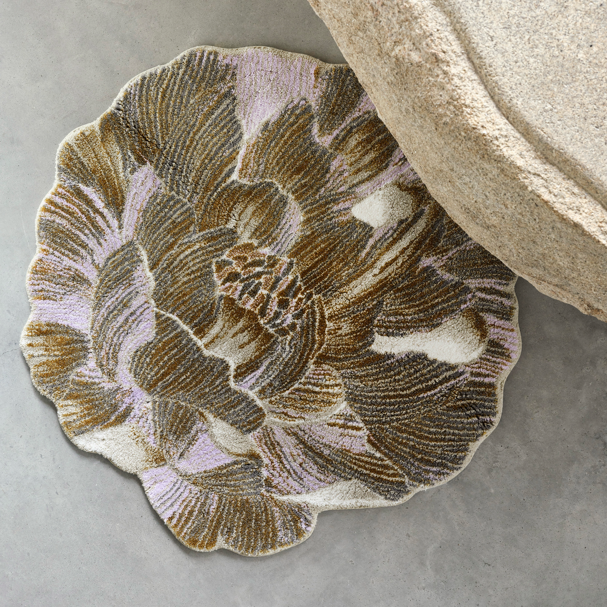 Top view of Gold colored Abyss Habidecor Golda Bath Rug