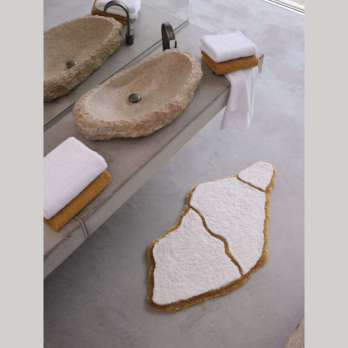 Gold (800) Abyss Habidecor Jess Bath Rug on Bathroom Floor