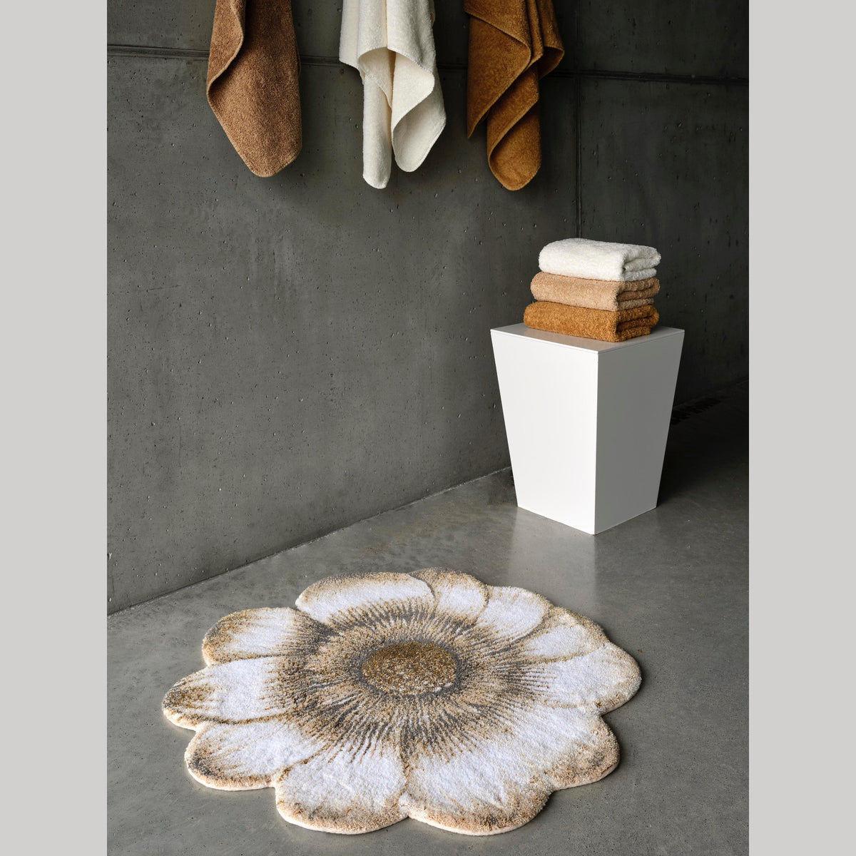 Sand (714) Abyss Habidecor Magnolia Bath Rug with coordinate towels