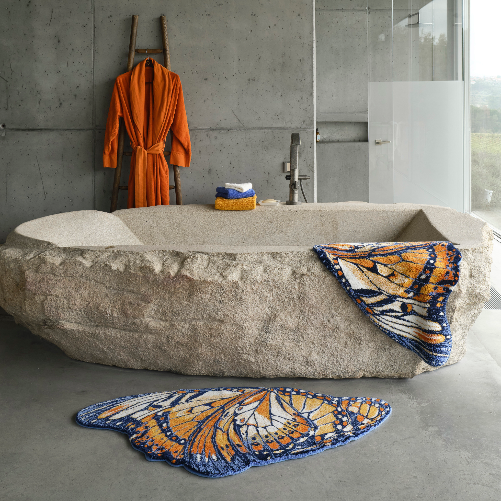 Abyss Habidecor Mariposa Bath Rug (Tangerine) | Butterfly Design Abyss Habidecor Mariposa Bath Rug (Tangerine) | Butterfly Design